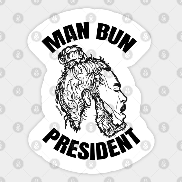 Man Bun President Sticker by sketchnkustom